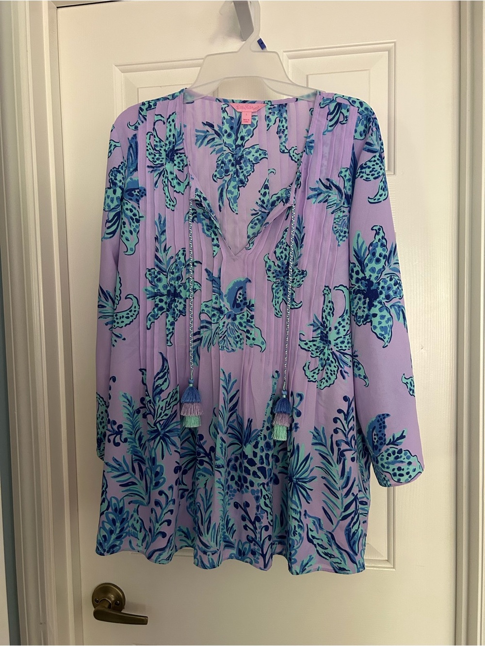 Lilly Pulitzer Lavender Tunic with Teal & Navy Floral Print